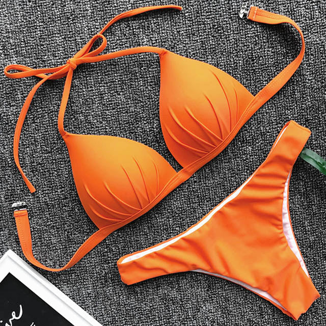 One-piece bra hanging neck bikini