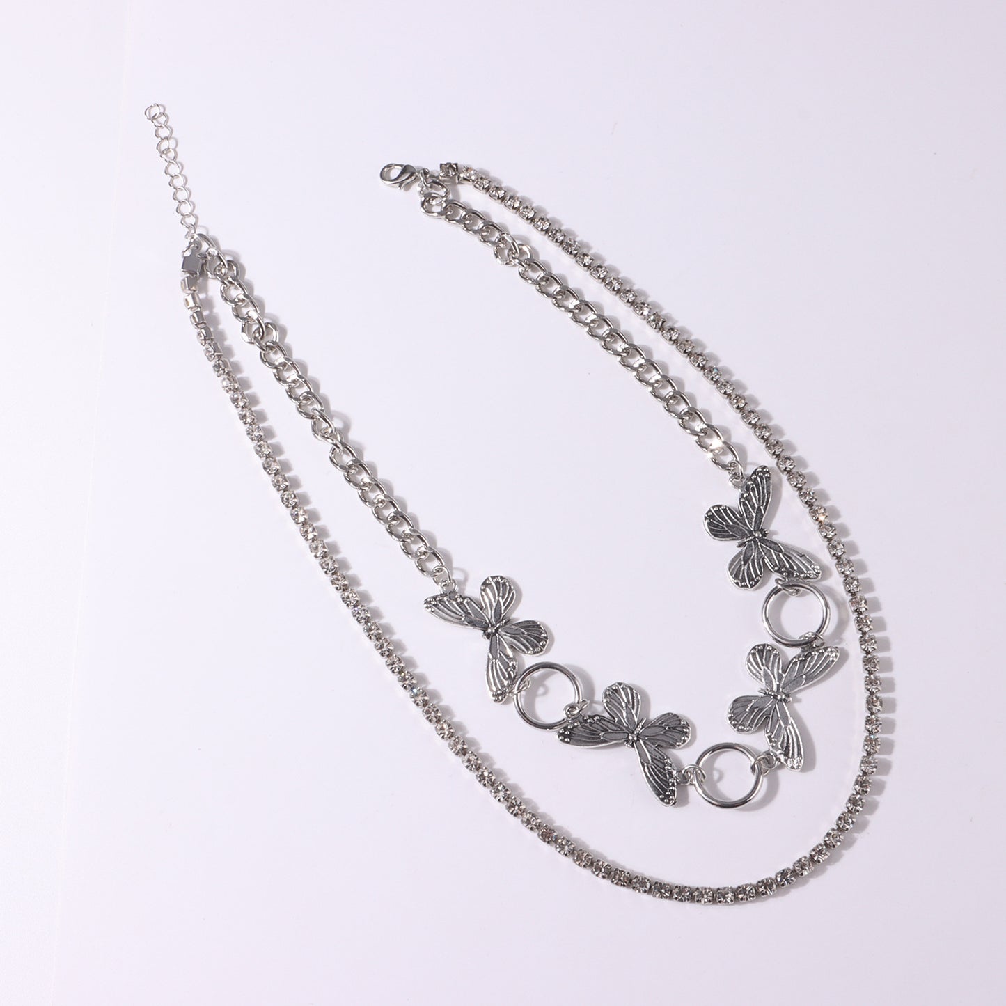 Double Layer Rhinestone Claw Chain Necklace Women