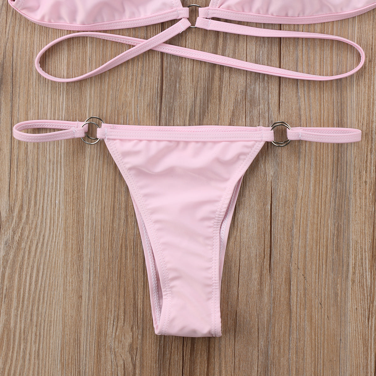 Solid color strap bikini