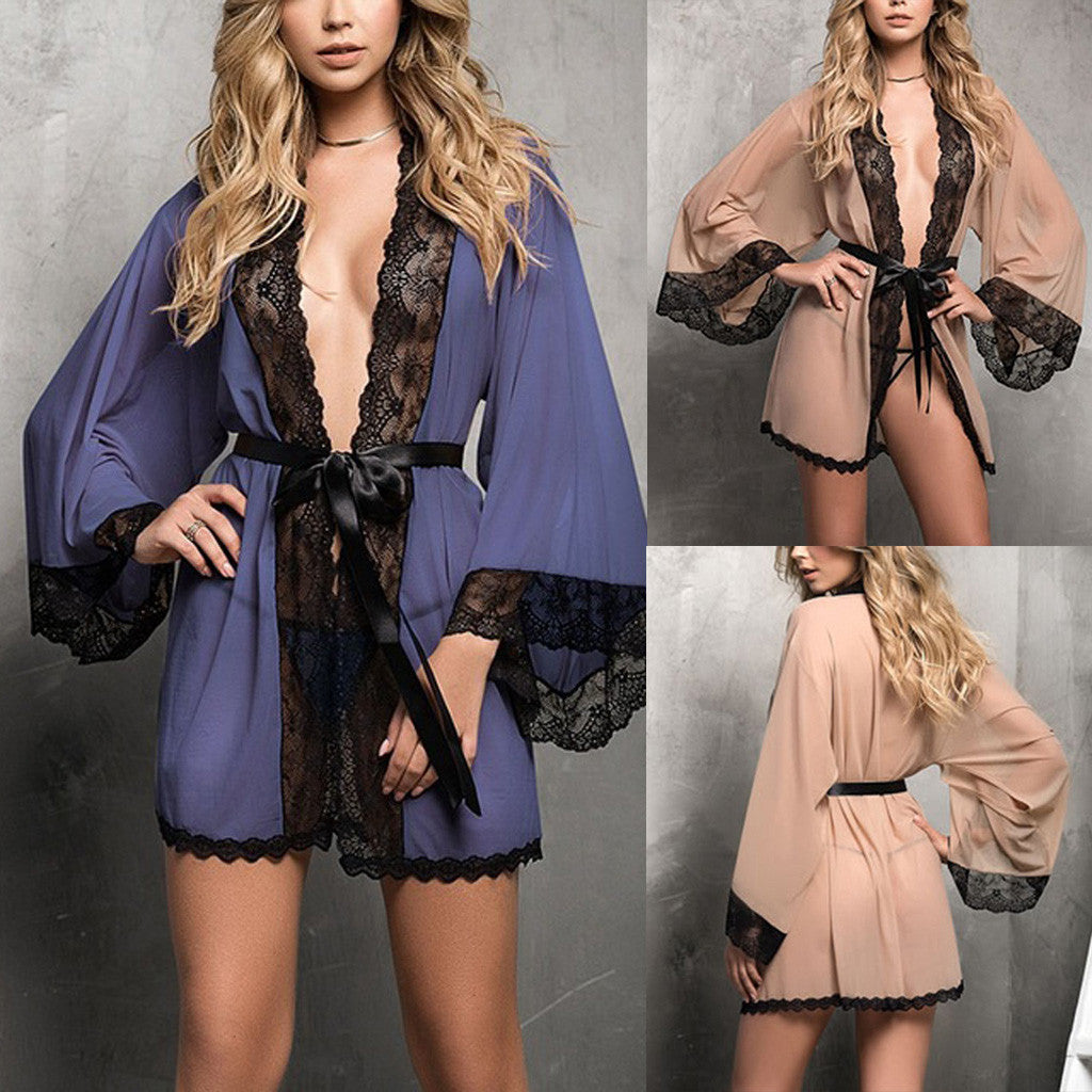 Sexy plus size women's lace bathrobe lace nightgown