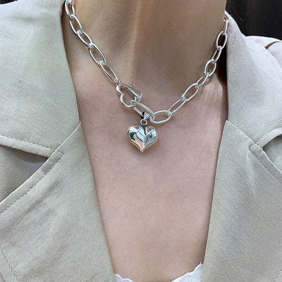 925 Sterling Silver Thick Heavy Love Necklace Women