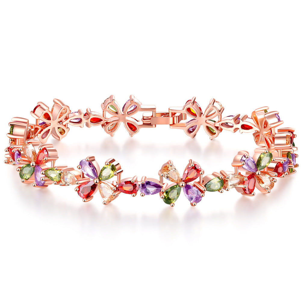 Rose Gold Colorful Zircon Bracelet Women