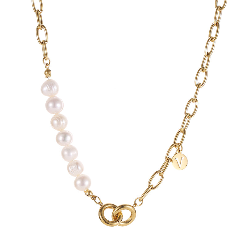 V Letter Pearl Necklace Women