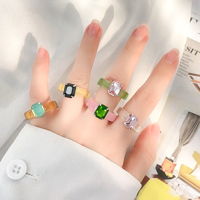 Transparent Acrylic Ring Candy Color Crystal Resin Rings For Women Girls