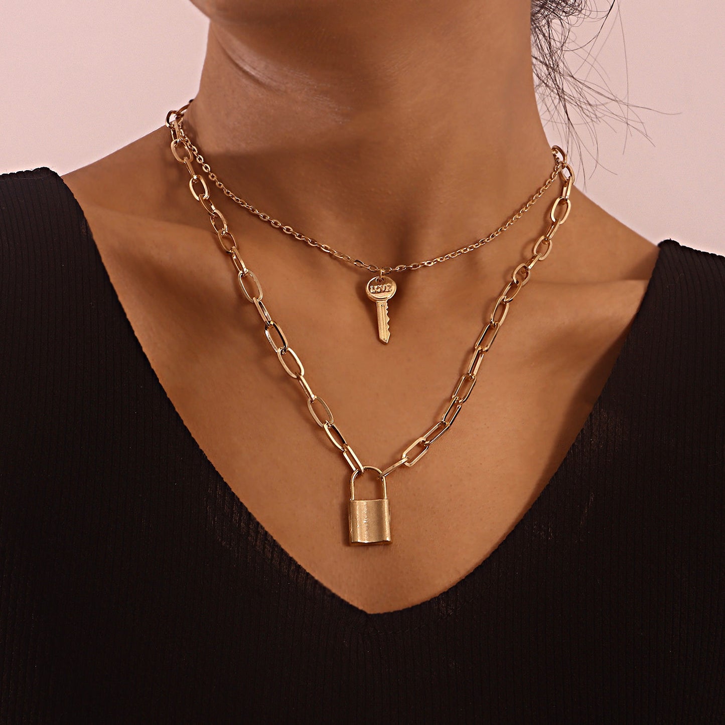 Chain Padlock Key Pendant Necklace Women