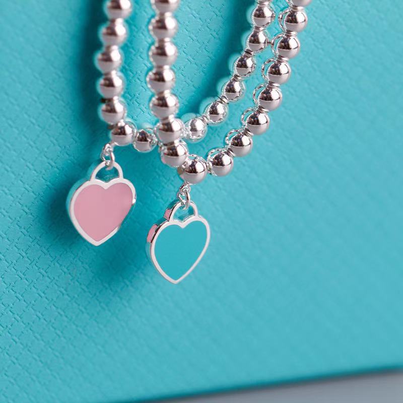 Double Heart Enamel Heart Pendant Bracelet Women