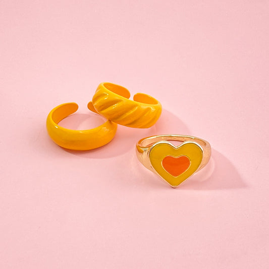 Vintage Golden Heart Smile Rings Set For Women