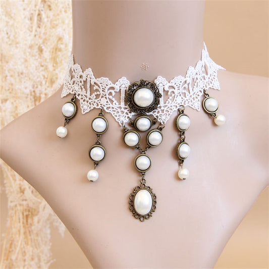 Bride White Pearl Lace Necklace Women