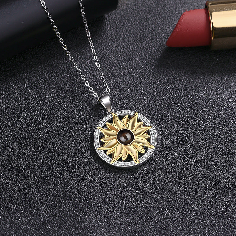 Silver Sunflower Projection Necklace For Women