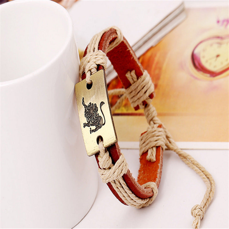 12 Constellation Alloy Bracelet Fashion Men's And Women's Bracelets Couple Bracelets Leather Bracelets