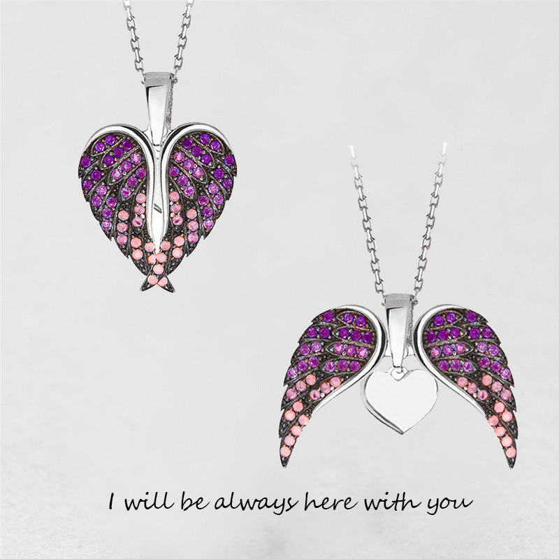 Angel Wings Heart Pendant Necklace Women