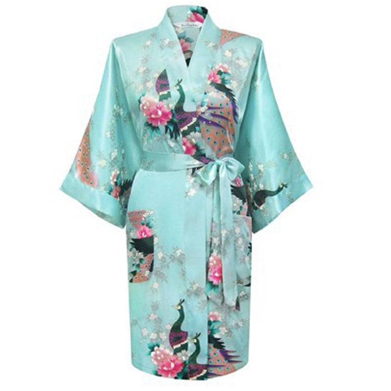 Silk nightgown peacock nightgown sexy cardigan