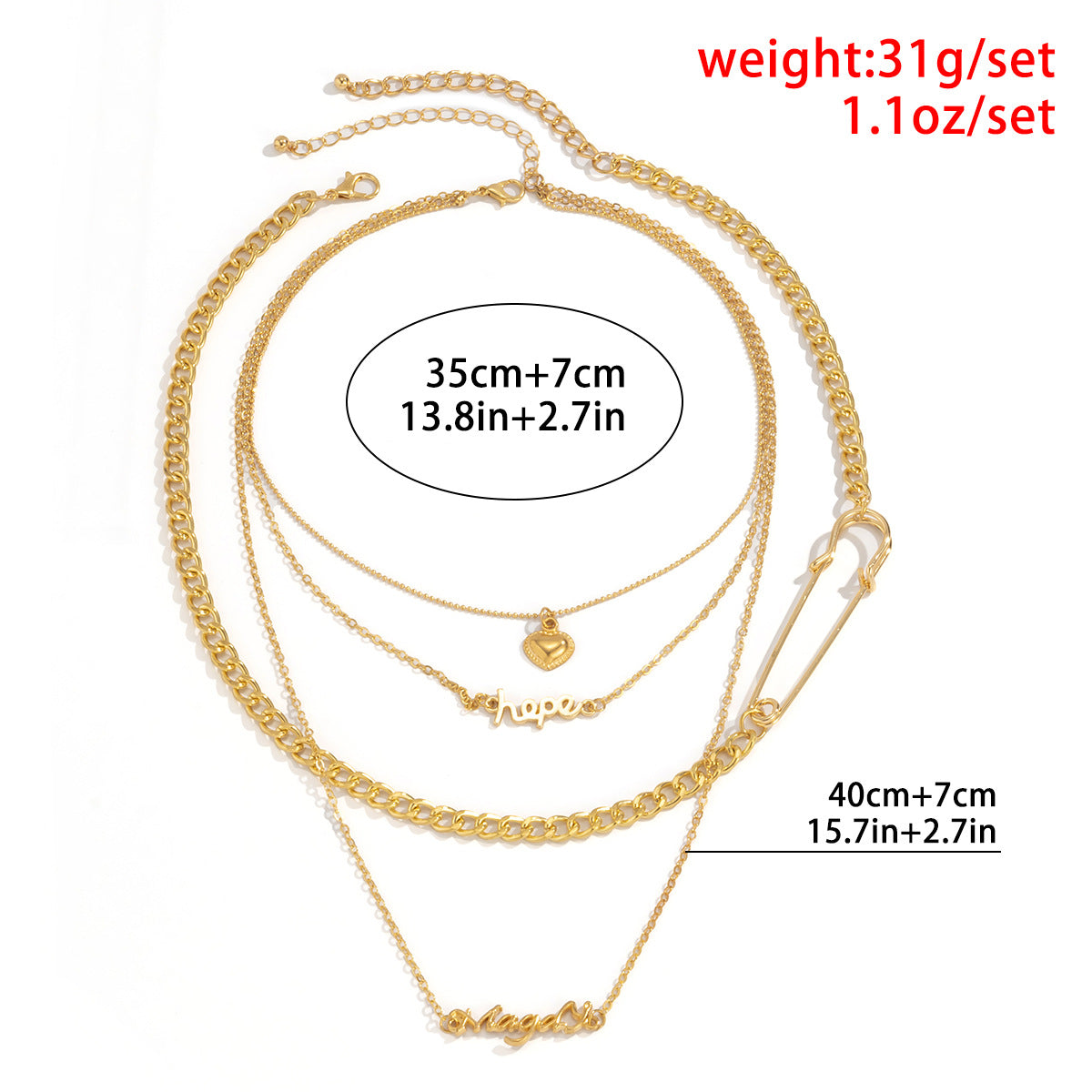 Hip Hop Metal Pin Letter Necklace Women