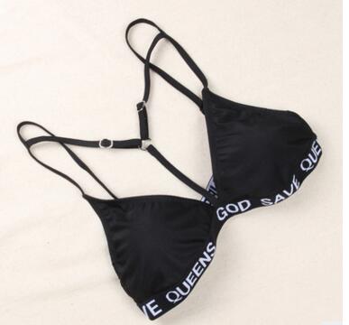 Letters Printing Cross Strip Bikini Set