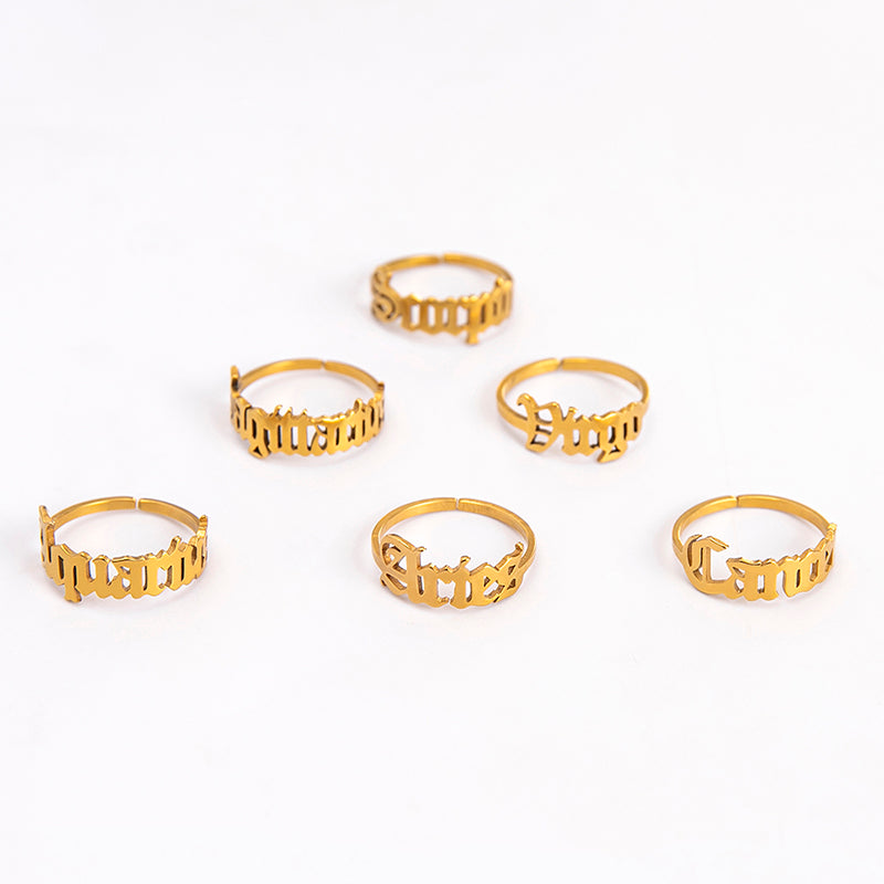 12 Constellation Horoscope Letter Stainless Steel Rings For Women