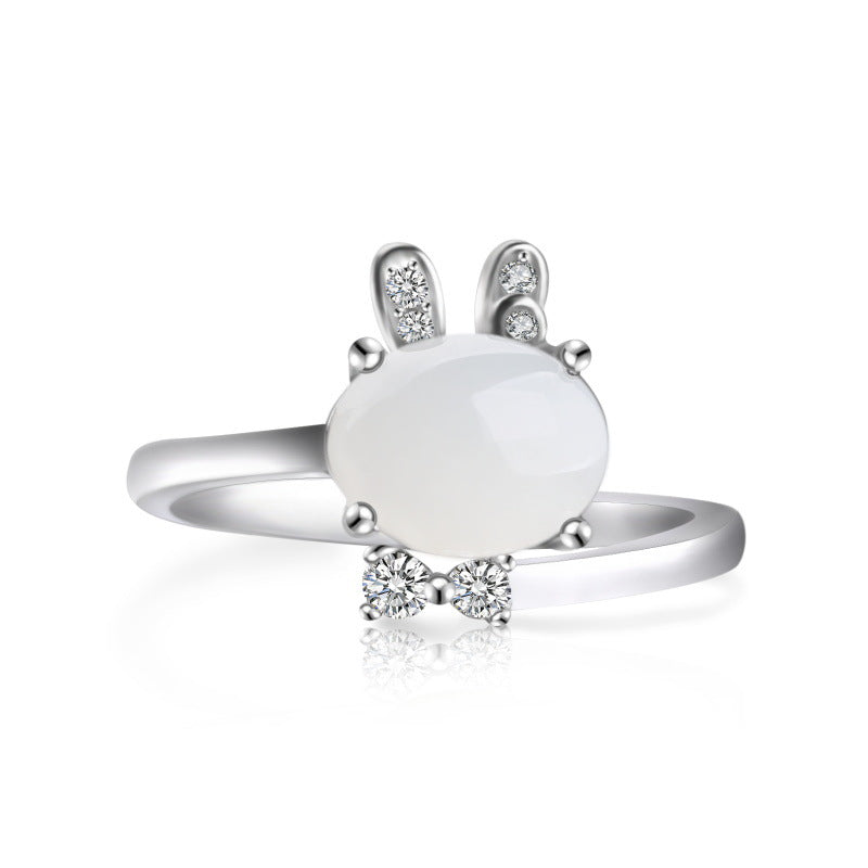 Wholesale Sterling Silver 925 Retro Rabbit Jade Adjustable Women Rings Claw Set Jasper Rings