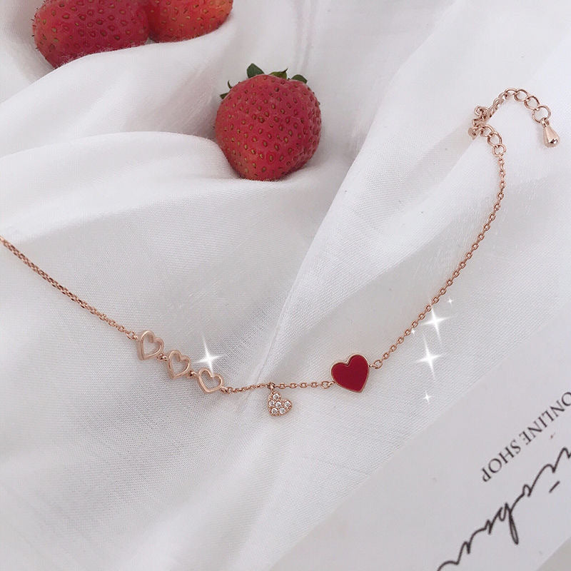 Sweet Drop Oil Love Heart Pendant Bracelet Peach Heart Bracelet Women