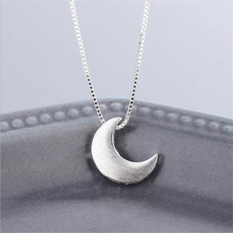 S925 Sterling Silver Necklace Delicate Frosted Crescent Moon Necklace For Women