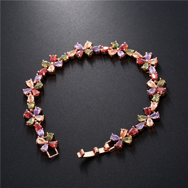 Rose Gold Colorful Zircon Bracelet Women