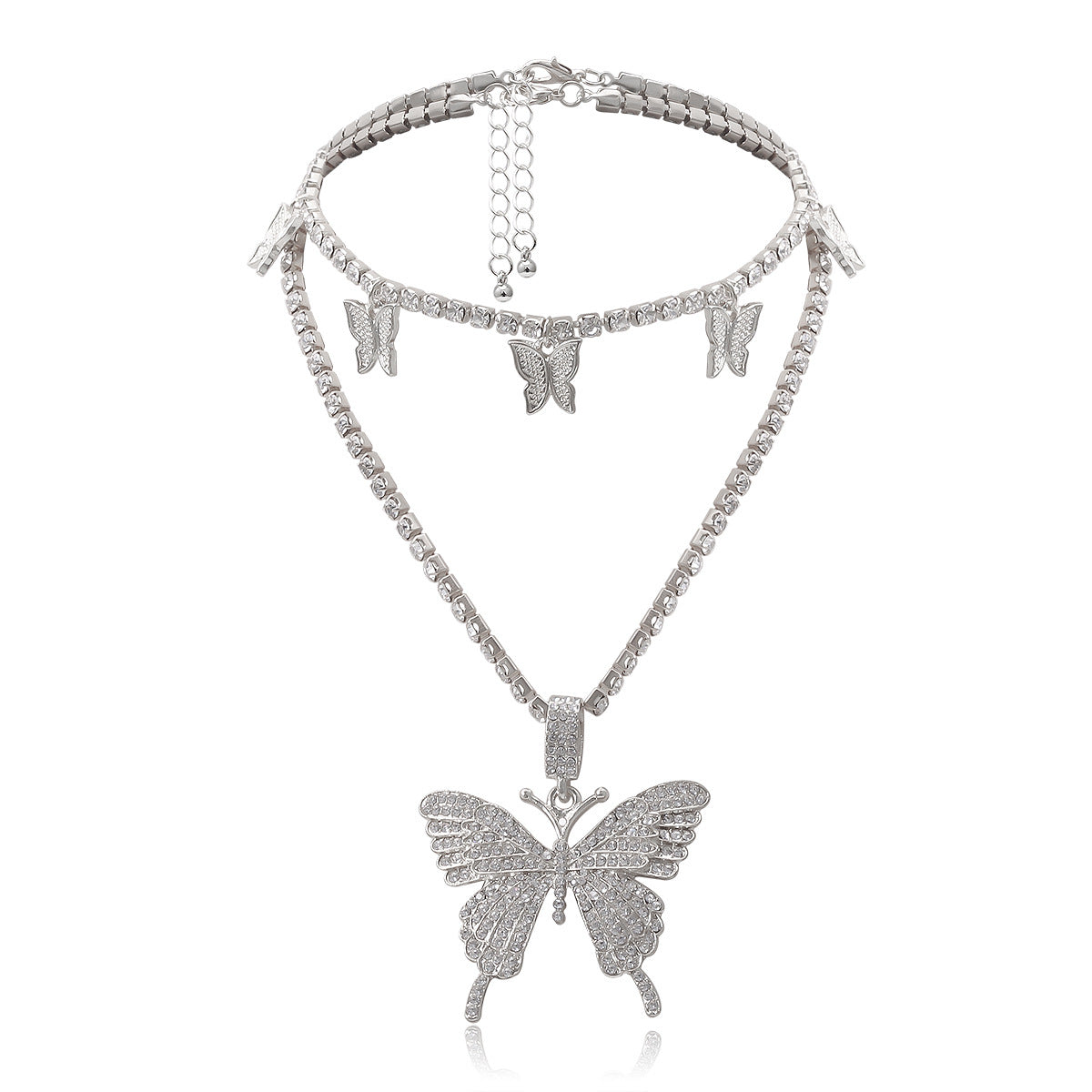 Creative New Product Glass Rhinestone Multilayer Necklace Simple Butterfly Necklace Women