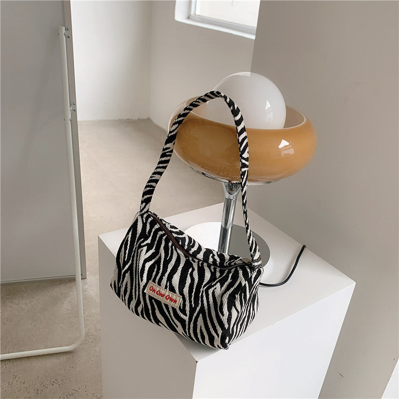 Zebra Stripe Shoulder Portable Large Capacity Casual Canvas Bag