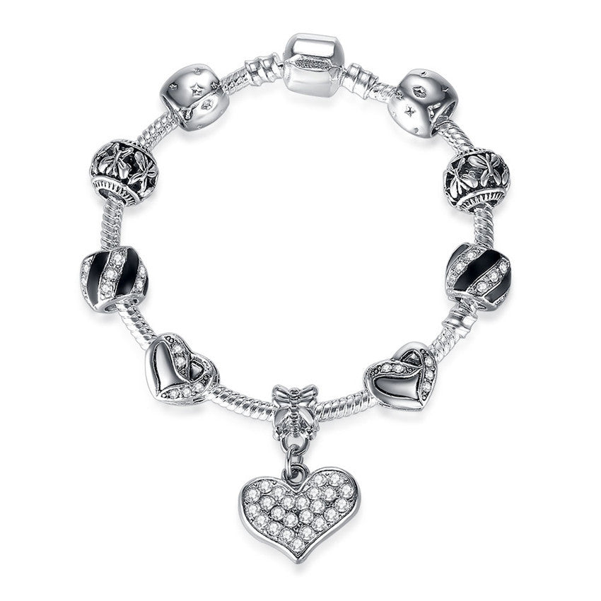 Alloy Heart Shaped Diamond Bracelet Women