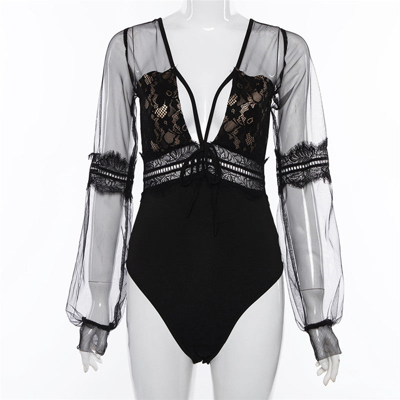 Stitched sexy mesh bodysuit