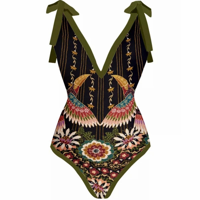 Vintage Printed One Piece Swimsuit For Women