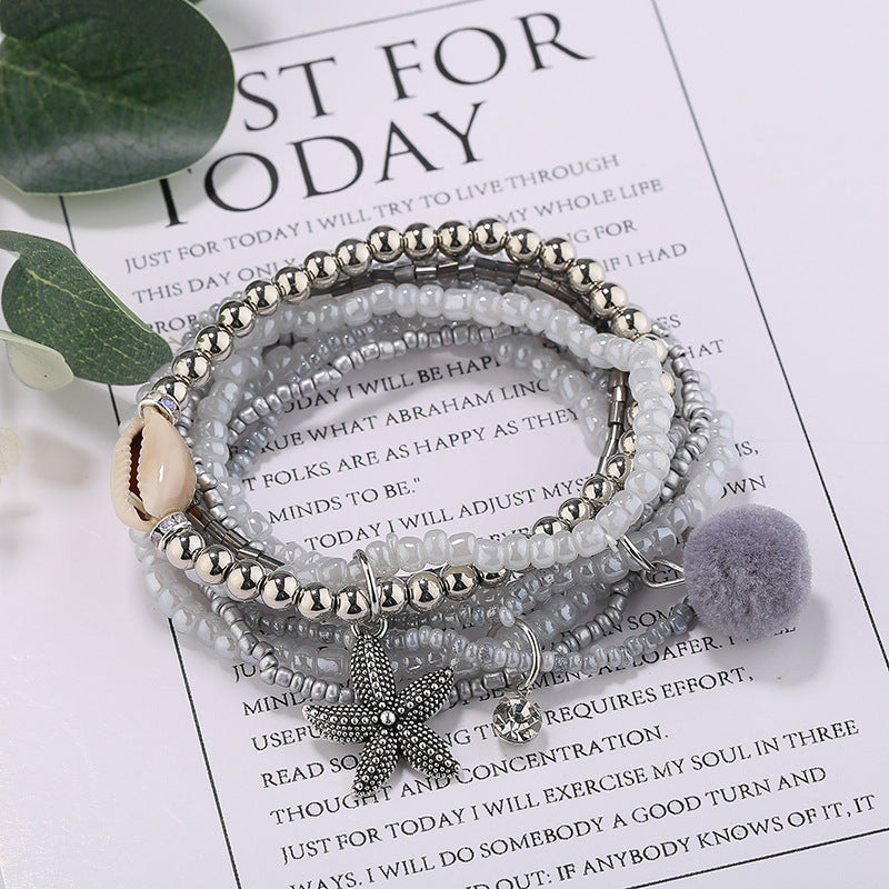 Millet Beaded Elastic Multilayer Shell Bracelet Women