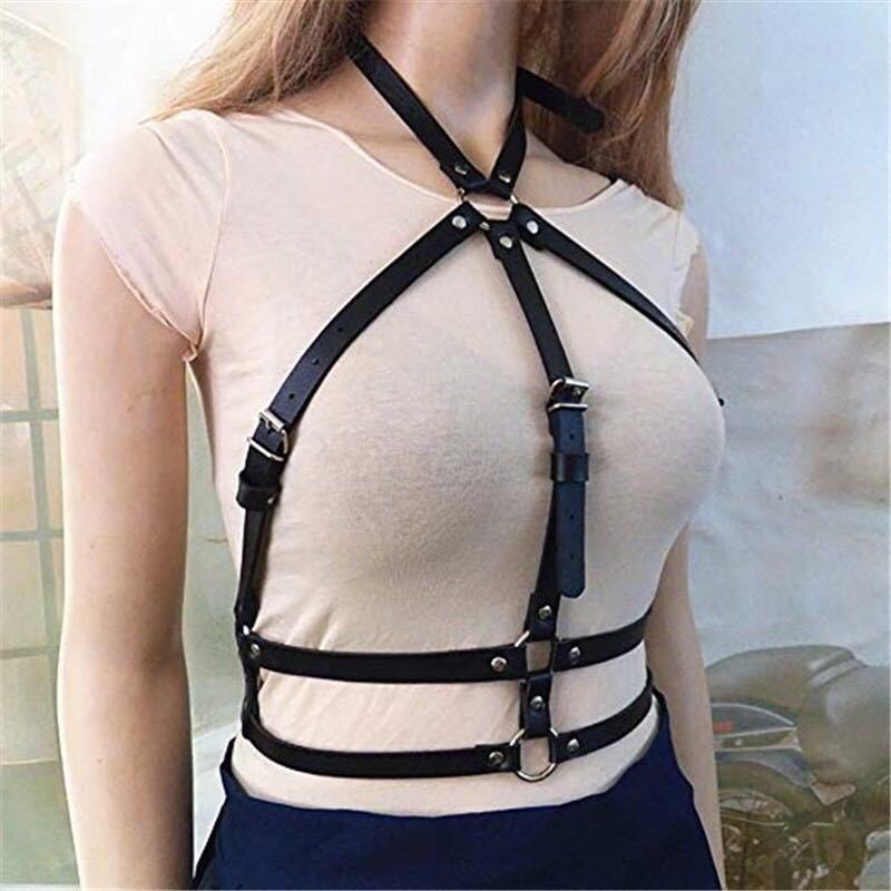 Black Leather Bra Harness Sexy Underwear Bra Sling Belt