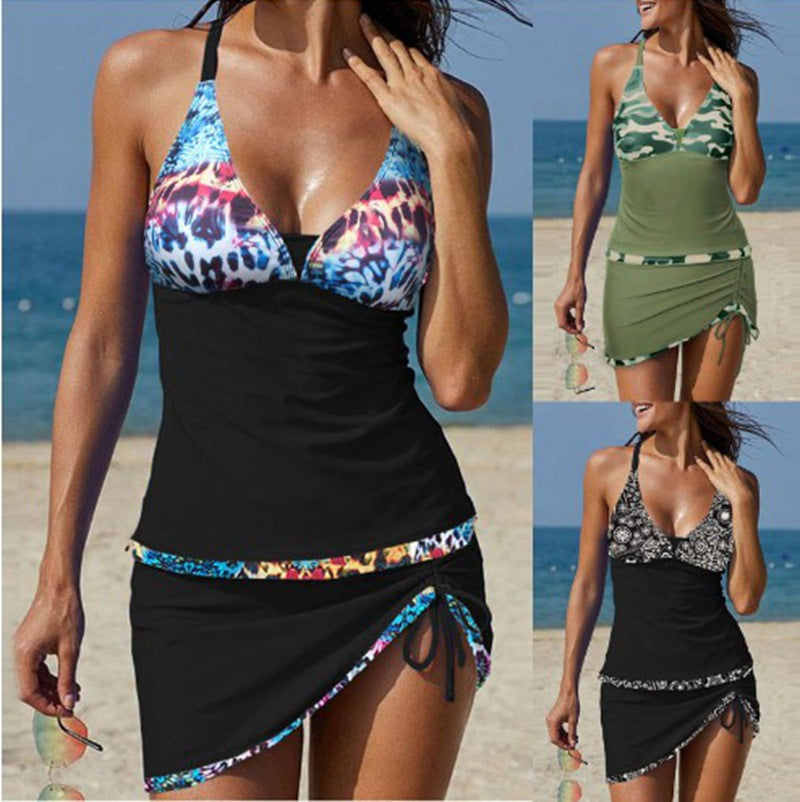 New Bikini Draw Rope V Neck Swimsuit Women