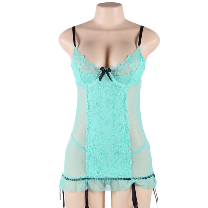 Sexy Bow Lace Bra Suspender Nightdress