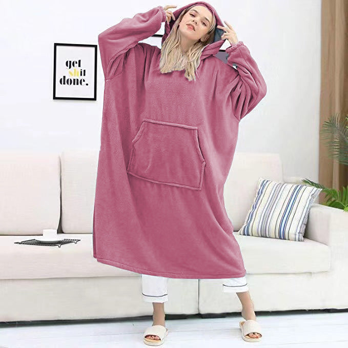 Couple Nightgown Double-sided Flannel Plus Long Hooded Nightgown