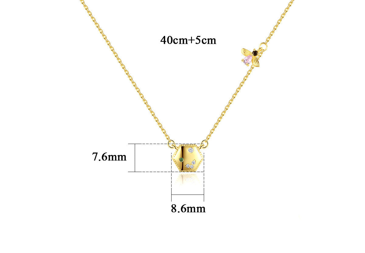 Silver Zircon Pendant Necklace Women Simple Hexagonal Diamond Necklace