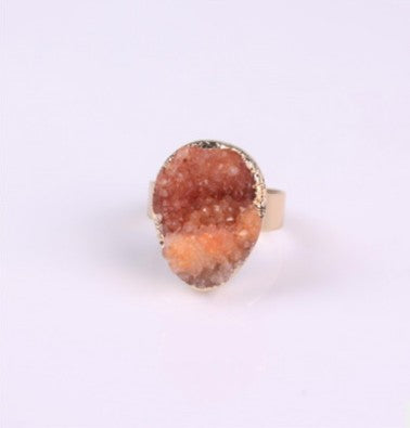 Natural Stone Agate Crystal Bud Women Rings  Rose Vintage Rings