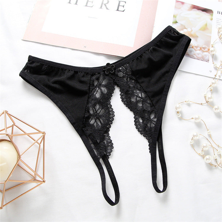 Transparent Mesh Lace Trim Low-rise Thin Panties