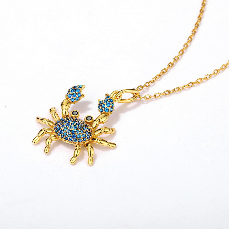 Silver blue crab spinel necklace women