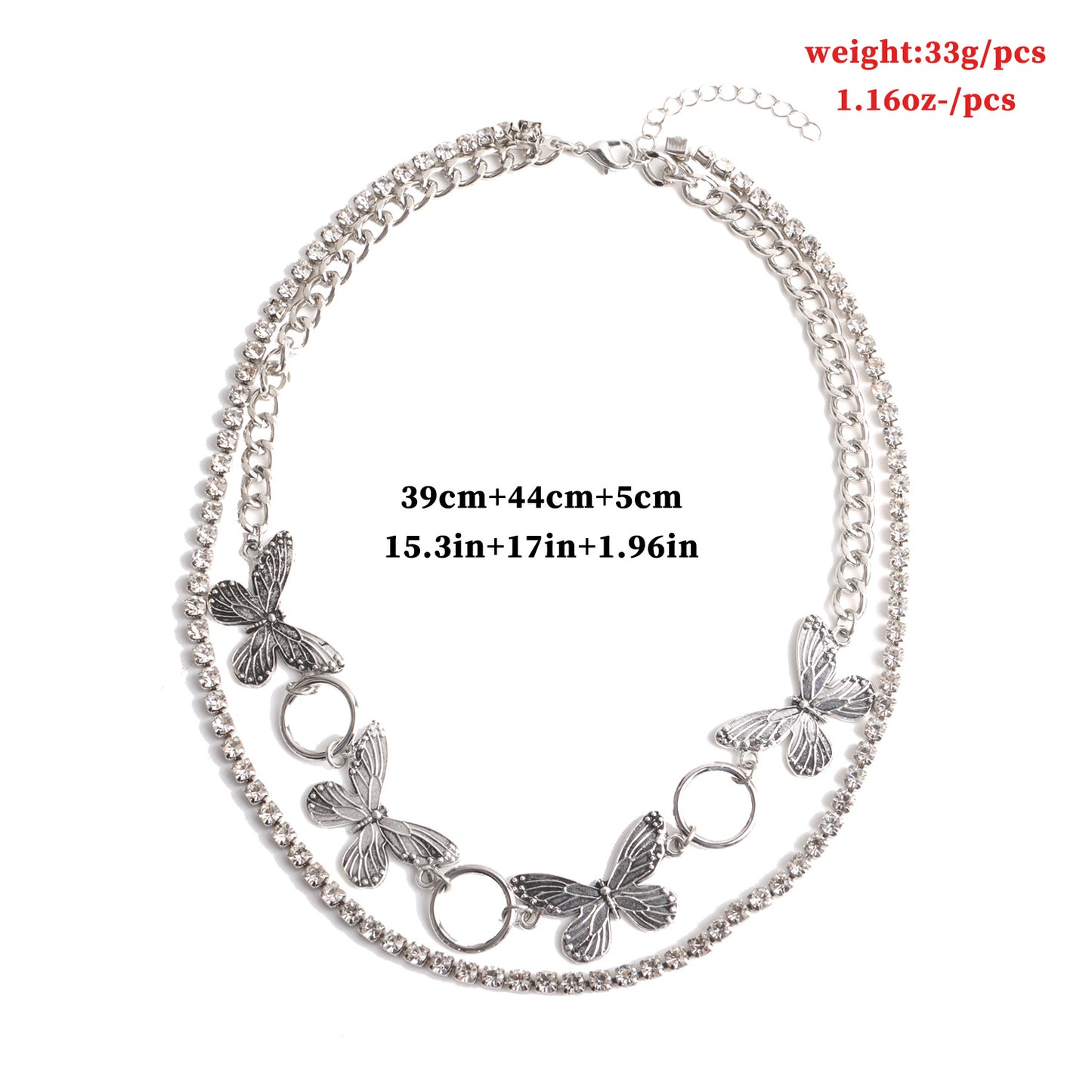 Double Layer Rhinestone Claw Chain Necklace Women