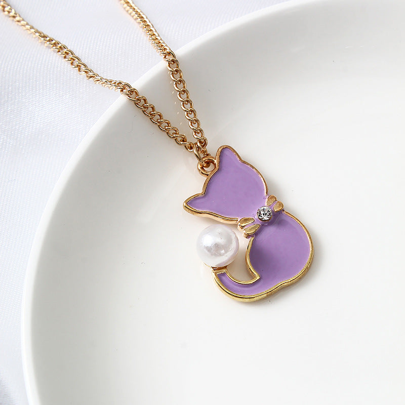 Cartoon Cat Pendant Alloy Necklace Women