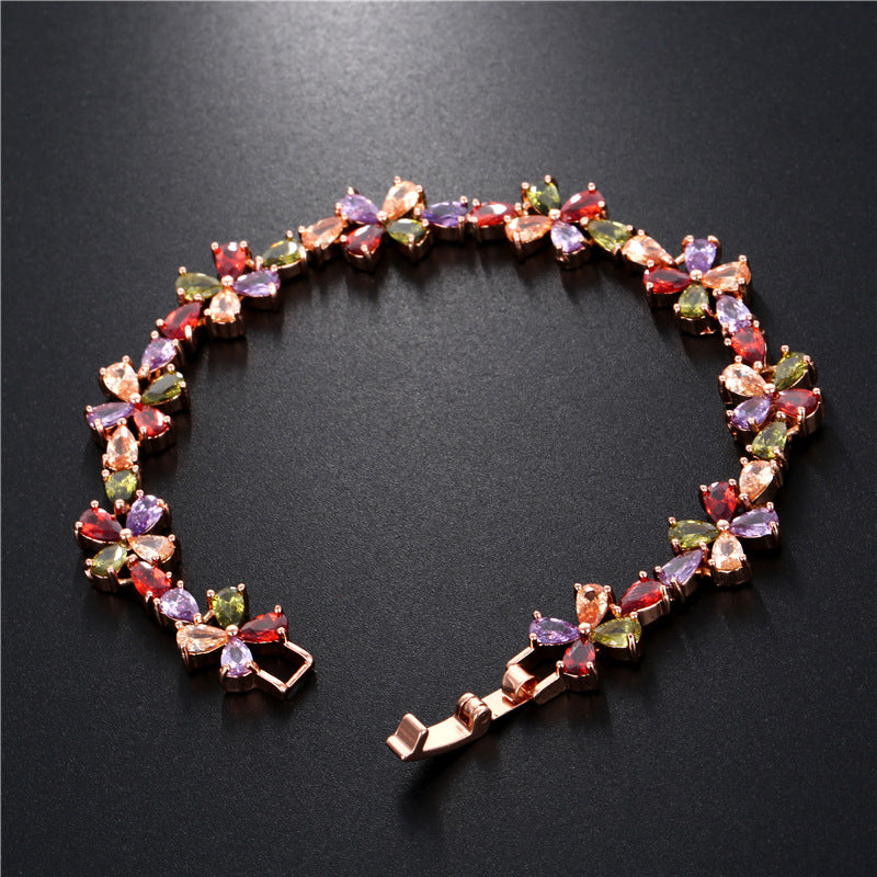 Rose Gold Colorful Zircon Bracelet Women