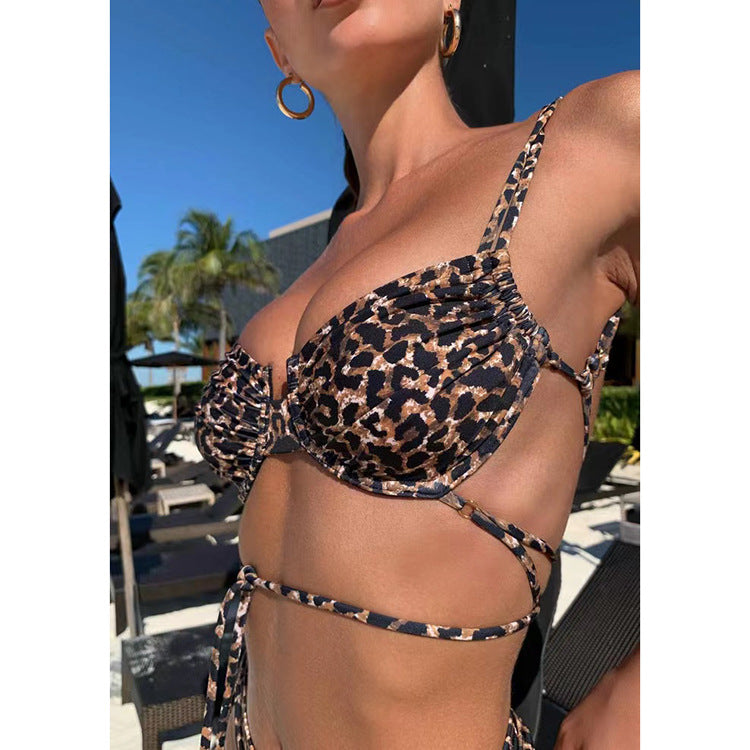 Ladies New Leopard Print Drawstring Bikini