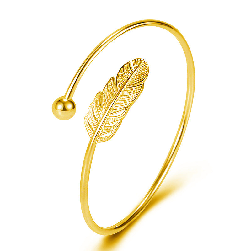 Meticulous Simple Nostalgic Retro Feather Silver Bracelet Small Bracelet For Women