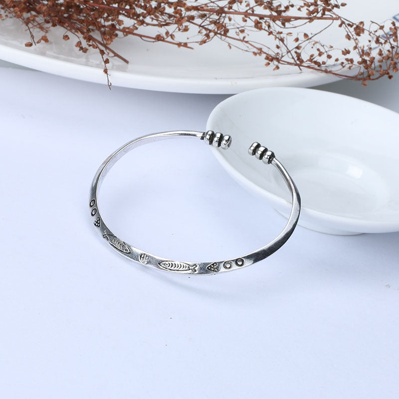 Sutra Engraved Thai Silver  Bracelet For Women