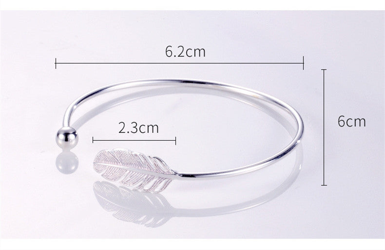 Meticulous Simple Nostalgic Retro Feather Silver Bracelet Small Bracelet For Women