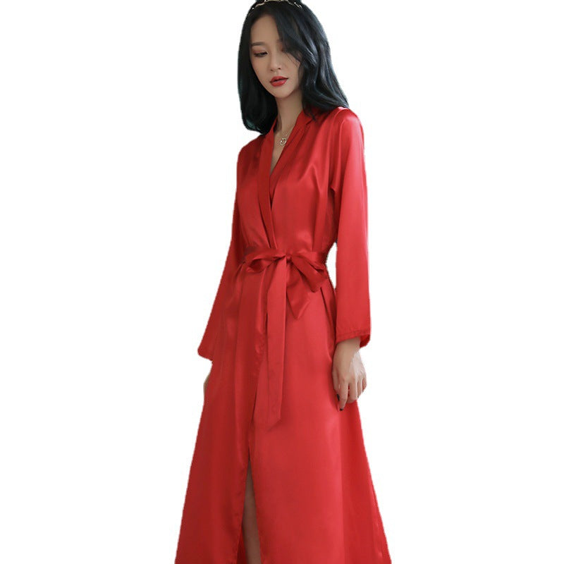 Lapel Long Nightgown Sexy Lace-up Pajamas