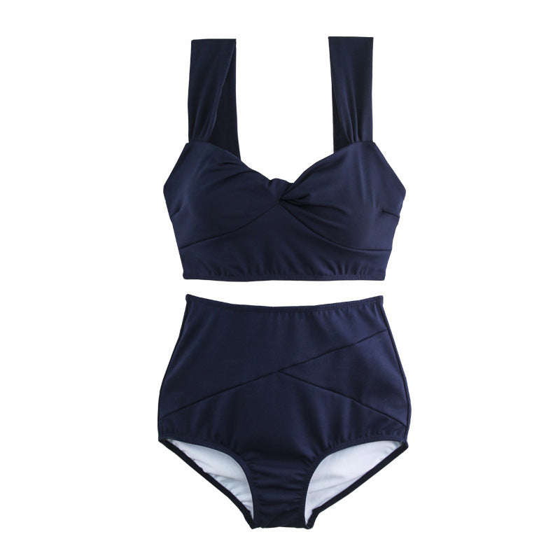 Fashion Solid Color Split Swimsuit Women