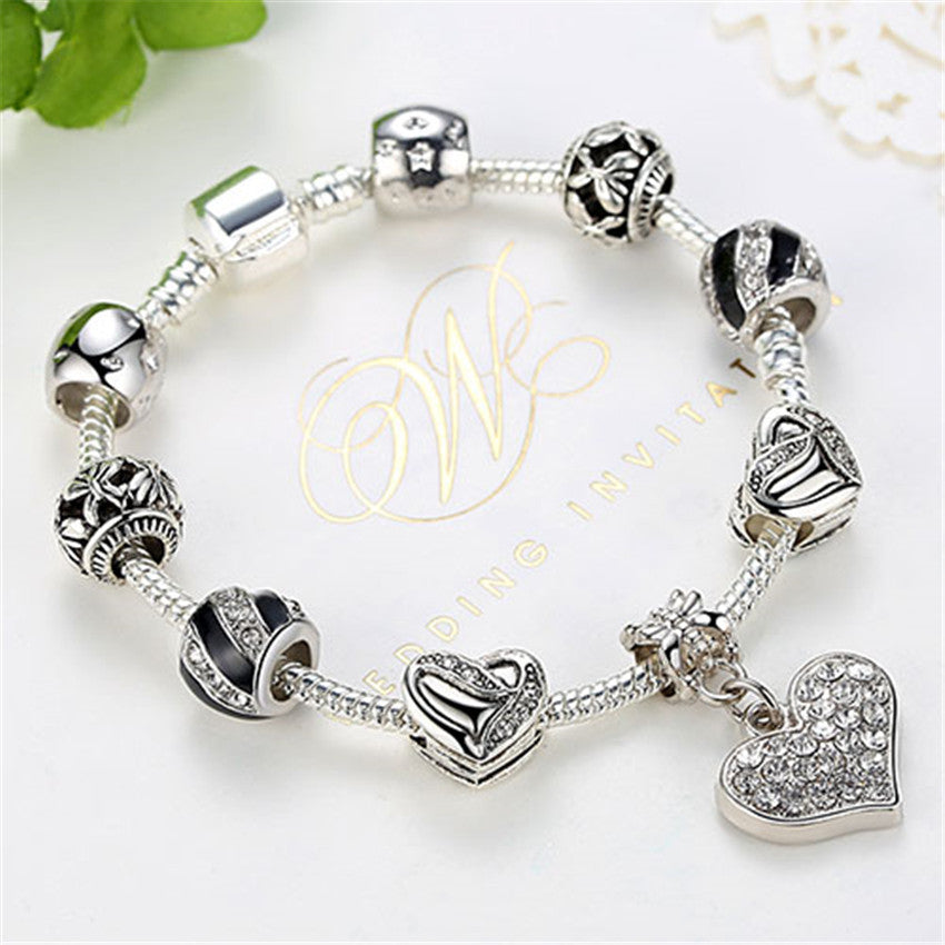 Alloy Heart Shaped Diamond Bracelet Women