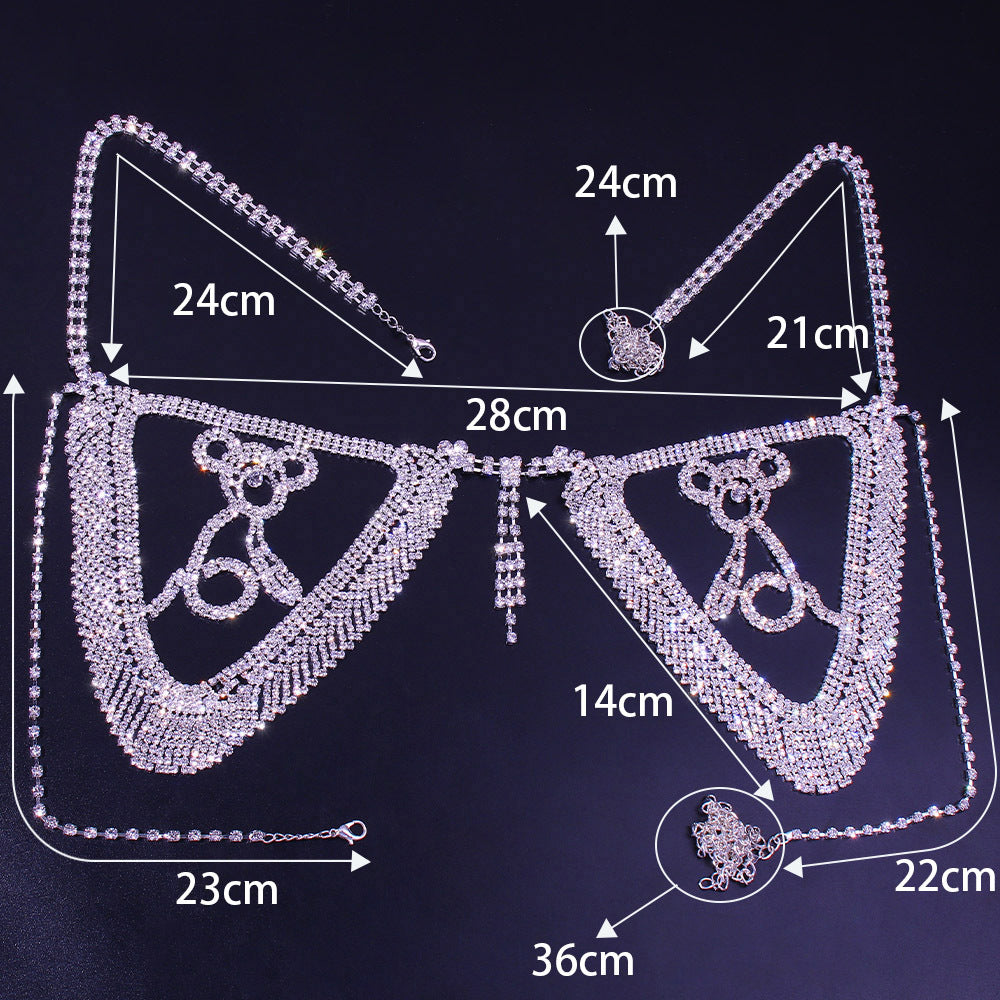 Accessories Cute Bear Bikini Suit Sexy Charming Nightclub Rhinestone Chest Chain Panties