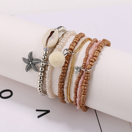 Millet Beaded Elastic Multilayer Shell Bracelet Women