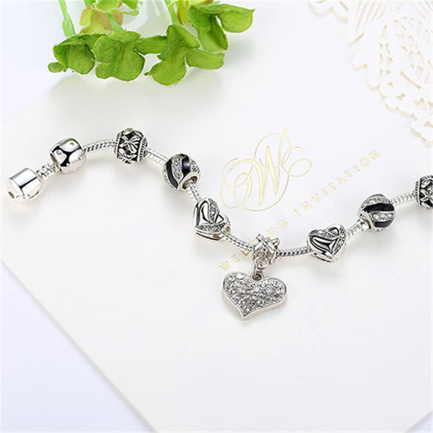 Alloy Heart Shaped Diamond Bracelet Women